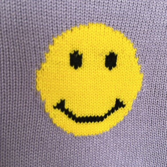 GREY LAB Smiley Face Pullover Sweater Novelty Retro 70s Lavender Size XL - Picture 15 of 16